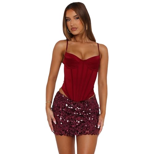 ZGMYC Women's Glitter Sequin Mini Skirt Shiny Low Waist Pencil Skirts Bodycon Short Skirt for Dance Party Concert