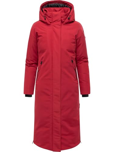 Navahoo Damen Mantel mit magnetischer Abdeckleiste und Rucksackträgern warme Winterjacke Schneewächter 14 Dark Red Gr. XL