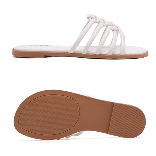 Image of Ruiee Wide Width Sandals for Women, Summer Flat Slides Casual Braided Wide Feet Sandal Comfort Slip on Sandals Open Toe Beach Shoes for Women.