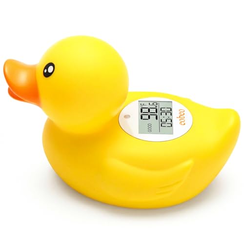 Baby Bath Thermometer with Smart Temperature Alert, Accurate Digital Water Thermometer, Adjustable High Temp Alert for Newborns, Floating Duck Toy with Timer, LED & Sound Alarm, BPA-Free, Waterproof