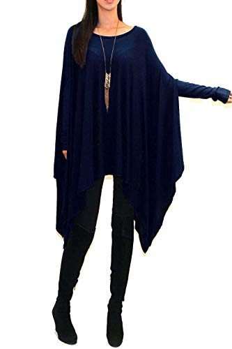VIVICASTLE Women's USA Loose Bat Wing Dolman Poncho Tunic Dress Top (one size, NAVY-LONG SLV)