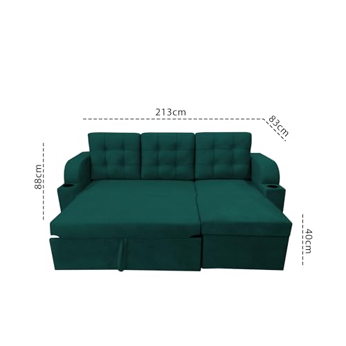 Image of Casaliving Grance RHS 4 Seater Corner Sofa Cum Bed for Living Room (Pine Fabric) Premium Fabric Sofa