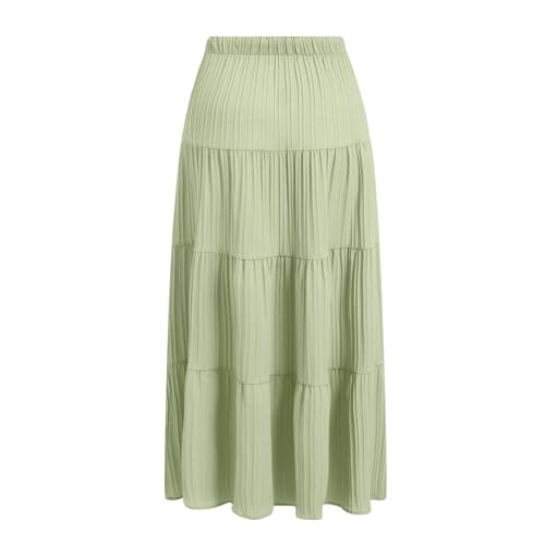 Rvidbe Maxi Skirts for Women 2025 - Elastic Waist Drawstring Flared Ruffle Pleated Flowy A Line Skirt Beach Vacation Skirts4