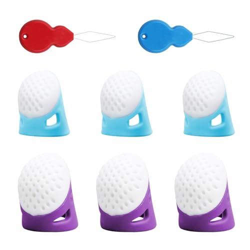 YSJCHEBS 6 Dedales para Dedales Y 2 Herramientas para Enhebrar Agujas, Dedales De Costura, Accesorios De Costura, Dedales De Silicona, Protectores De Dedos