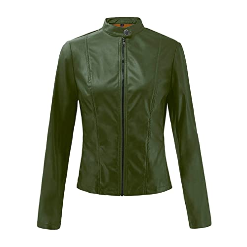 Ndvyxx Birthday Jacket Women Winter Long Sleeve Crops Vintage Soft Full Zip Jacket Comfy Solid Faux Leather Lapel Jacket For Women Army Green #TOP2