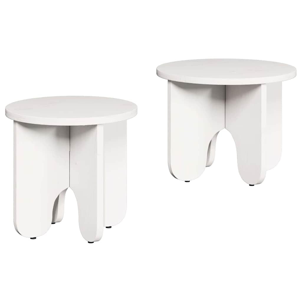 Hothingwell Couchtisch, rund, 2-teilig, weiß, Kiefernholz, massiv | Reines Design, einfache Montage, Verwendung im Innenbereich, Wohnzimmer, Pflege mit feuchtem Tuch