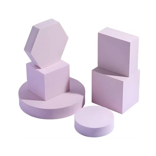 Image of SMILEDRIVE Product Photography Props 6-Piece Set, Pink | Jewelry Photo Shoot Props, Hard Foam Riser & Blocks, Lightweight, Waterproof, Re-usable