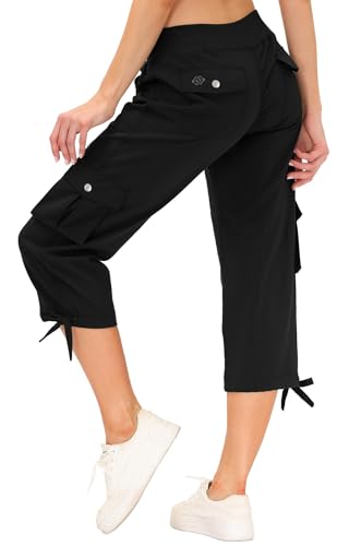 Image of MoFiz Womens Capris with Pockets Loose Fit Casual Capri Pants Dressy Lightweight Ladies Baggy Cargo Pants for Hiking