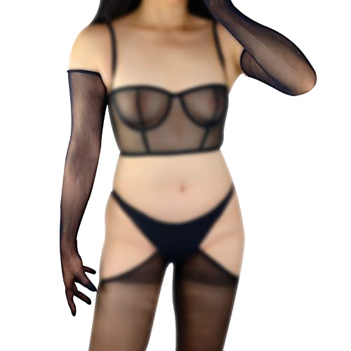 Image of Women Stocking GLOVES Seamless Black Touchscreen Semi Sheer Ultra thin Stretch 28 inch Super Long Evening Gloves