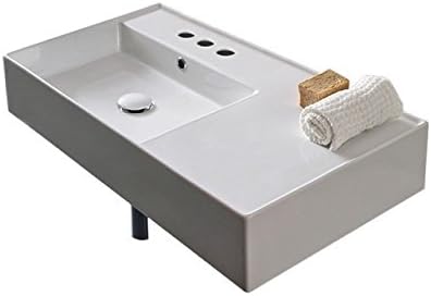 Rectangular Ceramic Wall Mounted or Vessel Sink With Counter Space