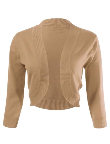 Image of Allsense Women's 3 /4 Sleeve Bolero Shrug for Dresses | Open Front Cropped Cardigan, Lightweight Knit Dress Cover Up