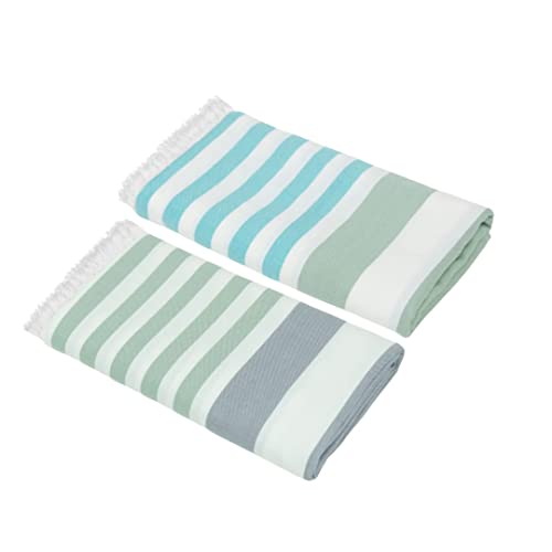 Mush Extra Large Cabana Style Turkish Towel Bamboo - (90 X 160 Cms) - Ideal For Beach, Bath, Pool Etc (Turquoise-Light Green & Grey-Light Green, 2) #TOP7