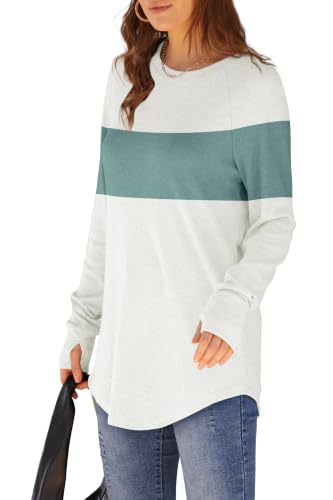 Image of XIEERDUO Womens Tunic Tops to Wear with Leggings Long Sleeve Thumb Hole Shirts Crew Neck Curved Hem