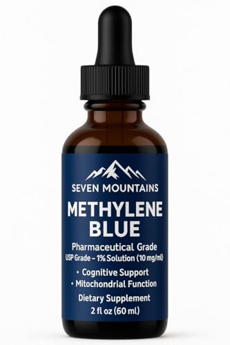 Seven Mountains Methylene Blue 1% USP Grade Solution – Pharmaceutical Grade Cognitive Support Supplement – No Formaldehyde, No Alcohol – Premium Brain Health Formula – Made in USA – 60ml