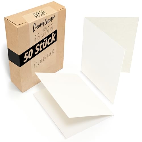 Japun - 50er Set blanko Falt-Karten - Klapp-Karten zum gestalten, beschriften oder bedrucken - DIN A6 - wei&szlig;