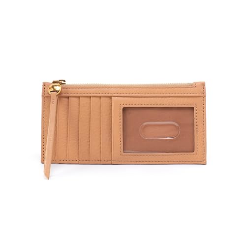 Image of HOBO Carte Leather Minimalist Card Case with Zip Pocket for Cash, Business Card Holder, Protective ID Window, and Slim Design for Travel, Sandstorm