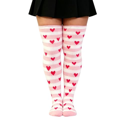 Image of YELAIVP Plus Size Thigh High Socks Extra Large Stripe Over Knee High Stockings for Women