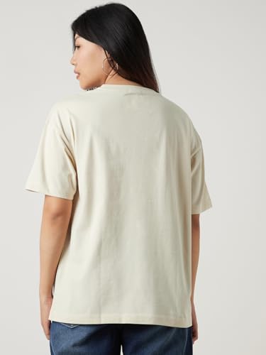 Image of Bewakoof Women's Solid Oversized Fit Half Sleeve Round Neck Cotton Jersey T-Shirt