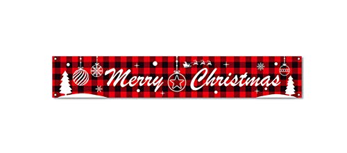 feiwo Large Merry Christmas Banner,Xmas Outdoor & Indoor Hanging Decor,Xmas Sign Huge Xmas Home Party Decoration (Red Lattice Letters) - Thumbnail 4