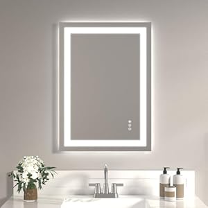 20″x28″ LED Bathroom Mirror with Anti-Fog, Stepless Dimmable Double Lights, Front and Backlit, Shatter-Proof, Memory Function, Adjustable 3 Color Temperature