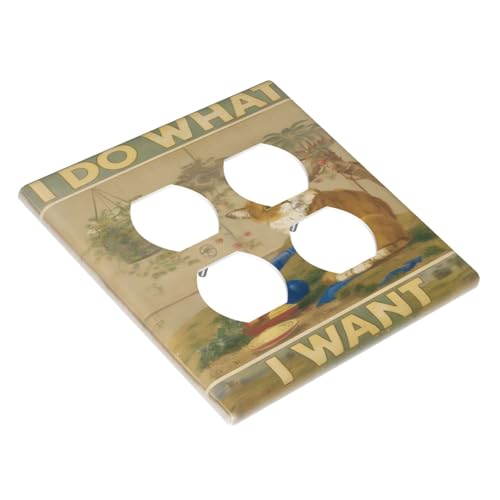 Decorative Outlet Covers Rustic Funny Cat Gardan Plant 2 Gang Wall Plate Cover Double Duplex Receptacle Two Switch Light Switch Cover Plate Jumbo Dual Faceplate