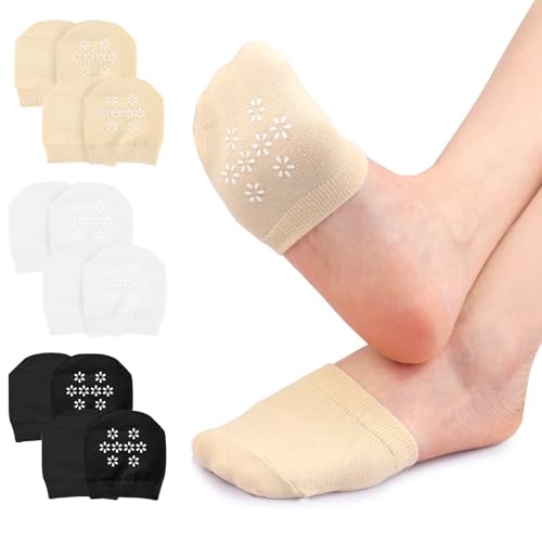 6 Pairs Women's No Show Toe Topper Socks for Mules- Invisible Non-Slip Grip Liners, Seamless & Breathable Half Socks for Sneakers, Flats, Heels, Loafers