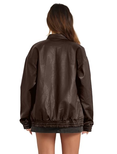 Image of Sampeel Leather Jacket Women Faux Oversized Motorcycle Bomber Coats 2026 Fall Fashion Outfits Winter Clothes