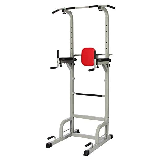 Everyday Essentials Power Tower with Push-up, Pull-up and Workout Dip Station for Home Gym Strength Training, Gray