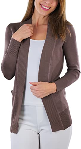 Image of ToBeInStyle Women's Long Sleeve Rib Banded Open Sweater Cardigan