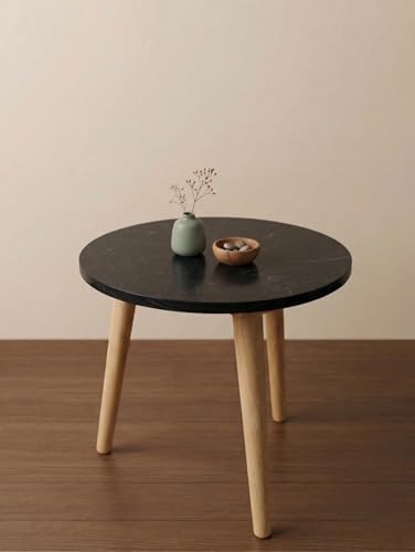 Image of Small Coffee Table with Storage, Mid Century Modern Solid Wood, for Living Room, (ROUND-3-LEGB)