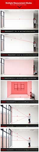 جهاز محدد المدى، مقياس مسافة، اداة قياس بالليزر رقمية محمولة بحزام من اي سي في في، شريط قياس لحساب المساحة والحجم بنطاق يصل الى 100 متر مع ميزان فقاعات وشاشة عرض LCD باربعة سطور