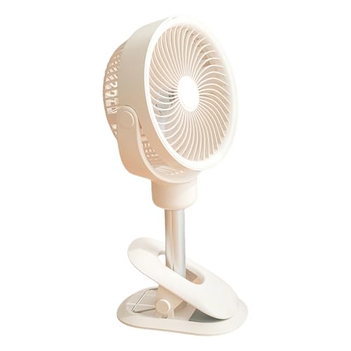 Guaber Ventilador de pie retráctil con clip y luz LED suave, oscilante, escritorio para dormitorio o sala de estar, escritorio portátil