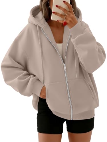 Image of Trendy Queen Womens Zip Up Hoodies 2026 Oversized Sweatshirt | Spring Fall Layering Jacket with Pockets, Casual Track Outfits, Cozy Fleece Winter Clothes