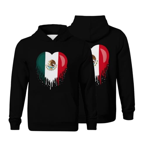 Kids Vintage Mexican Flag Mexico Hispanic Boys Girls Lightweight Kangaroo Pocket Fleece Hoodies