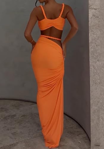 SHINFY Womens Summer Two Piece Maxi Skirt Sets Sexy Corset Top Ruched Long Skirt Beach Dress 2 Piece Club Outfits3