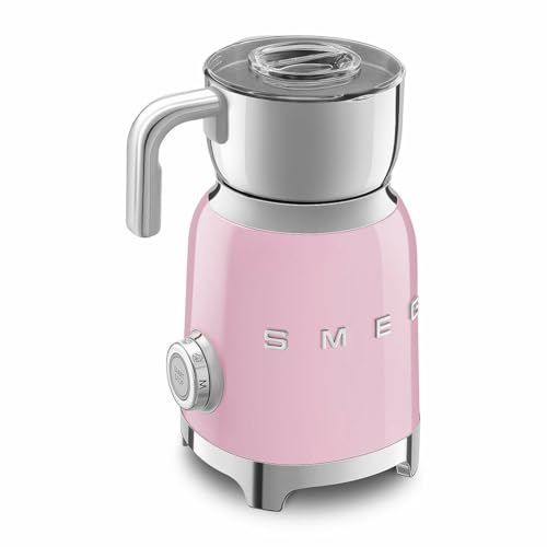 Image of SMEG Retro 50's Style Milk Frother with 2 Disks 6 Preset Programs Hot or Cold Frothing and Induction Heating (Pink)