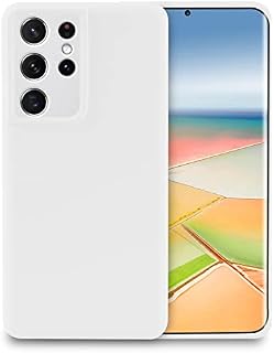 SYMOCA Liqiud Silicone Case for Samsung Galaxy S21 Ultra Silky Silicone Slim Full-Body Protective Shockproof Cover with Microfiber Lining Compatible with Galaxy S21 Ultra 6.8" (White)