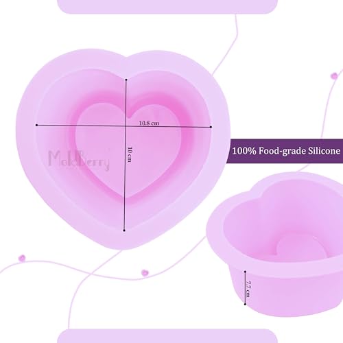Image of MoldBerry Heart Shaped Silicone Cake Mold - 7.7cm Deep Mini Non-Stick Baking Pan for Bento Cakes, Cheesecakes, Muffins, Tarts, Snacks & Chocolates - Reusable Silicone Mould - 1 Pack