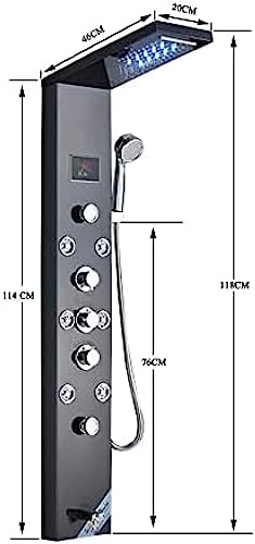 Sistema de ducha, torre de panel de ducha de acero inoxidable con grifo LED, sistema de masaje y lluvia, conjunto de boquillas - acabado cepillado, modelo 8009 (negro) miniatura 4