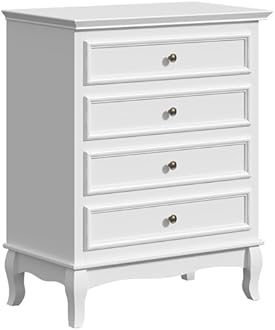 RoyalCraft White 4 Drawer Dresser, Large Storage Chest with Ball Bearing Slide, Wide Chest of Drawers, Modern Wood Dresser for Bedroom, Living Room, Hallway, Entryway, White