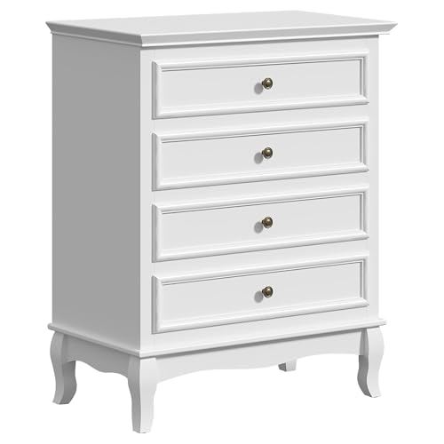 RoyalCraft White 4 Drawer Dresser, Large Storage Chest with Ball Bearing Slide, Wide Chest of Drawers, Modern Wood Dresser for Bedroom, Living Room, Hallway, Entryway, White
