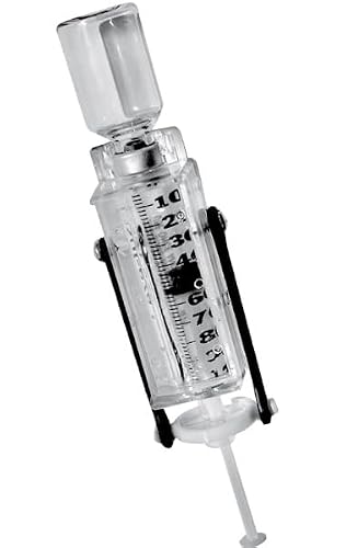 Insul-eze-L, a one-piece syringe magnifier that locks the syringe and insulin bottle in place so it can be used with one hand. Used with 1, ½ and 1/3ml insulin syringes and small medicine vials with top measuring .50-.55 inches. Part#IZ600-L