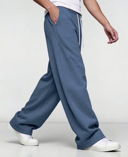 Image of Susclude Mens Lightweight Baggy Sweatpants Wide Leg Gym Lounge with Pockets | Wide Leg, Premium Cotton Blend, Inner /Outer Drawstring, 3 Pockets, Y2K Oversized, Breathable for Gym Lounge All Seasons