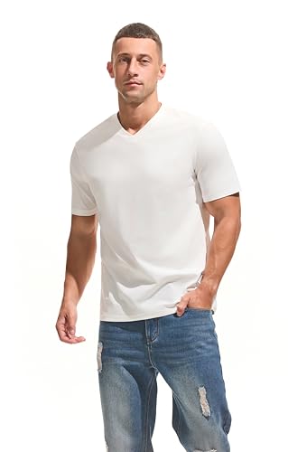 Men's V-Neck T-Shirt - Premium 95% Cotton 5% Spandex Soft Slim Fit Tee, Breathable Moisture Wicking for Casual Workout3