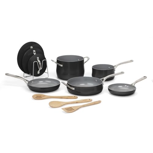 Cuisinart Ceramic Cookware Set, Nonstick 12-Piece Pots and Pans Set for Even Heat Cooking, Dishwasher Safe, Stainless Steel Handles & Easy Cleanup, Black, 34C-12BK - image 3