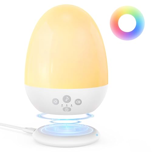 Image of JolyWell Night Light for Kids, Baby Night Light with Sound Machine, RGB Egg Night Light for Nursery, Stepless Dimming, Touch Control, Night Lamp for Kids Bedroom, Safe & Harmless, Eye-Caring