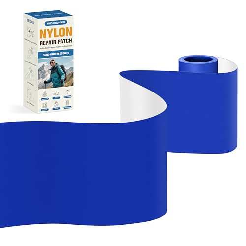 KING MOUNTAIN Self Adhesive Nylon Fabric Repair Tape, 4×63 Inches, Quick Down Jacket Repair Patch, Waterproof Outdoor Gear Patch Kit for Tent,Backpacks,Umbrella, Gloves, Sleeping Bag (Blue)