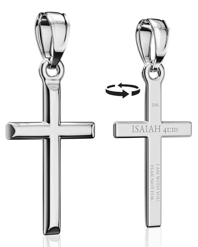 ZENLUNANO Bible Verse Cross Pendant, Isaiah 41:10, Medium, Silver Tone