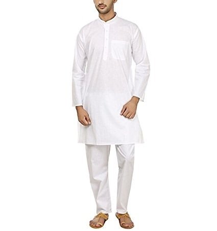 tubination Mens & Boys Traditional Full Sleeve Regular fit Banded Collar Kurta Pyjama Set White Color for Diwali Festival ethanic Dress Size 40-picture-33