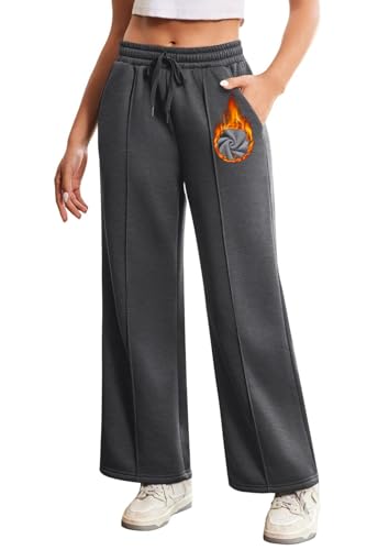 PINSPARK Jogginghose Damen Thermo Fleece Sporthose Lang Warme Gefütterte Yogahose Trainingshose Elastischem Bund Freizeithose Joggpants High Waist Sweatpants Winter